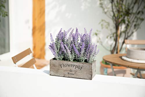 Velener Purple Artificial Lavender Flowers With Decorative Tray Wooden Box Plant Pot 9"- Faux Plants Indoor Garden Rustic Farmhouse Spring Decoration, Shelf, Kitchen, Home Office, Bathroom, Outdoor #TOP3