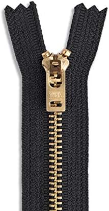 Lakesstory6 inch Metal Zipper Black 6” Gold Brass Metal Heavy Duty Zippers Non Separating Sewing Zipper Craft Zippers Brass Jean Zipper