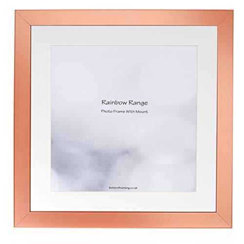 Boldon Framing - Rose Gold, Square Thin Photo Frame in Solid Wood with White Wall Mount, 14x11 For Pic A4