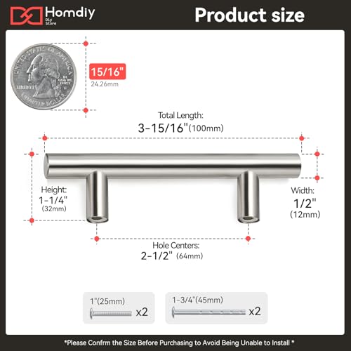 Image of homdiy 20 Pack Drawer Pulls Brushed Nickel Cabinet Pulls 201SN Cabinet Hardware Modern Kitchen Cabinet Handles 2-1 /2 Hole Centers Cupboard Handles