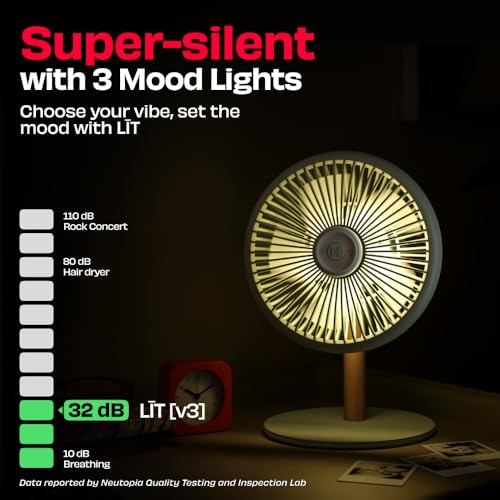 Image of NUUK LĪT v3 | Rechargeable Table Fan | 3 Mood Lights | 6000mAh Battery | Up to 17H Runtime | Magnetic Remote | Ultra-Silent BLDC Motor | 120 Auto Oscillation | Type-C Charging