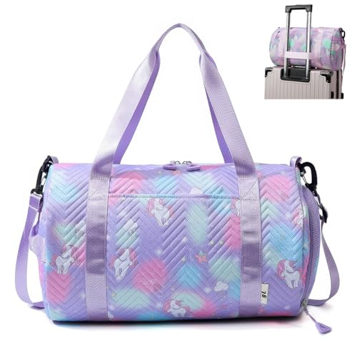 Zykra Bolsa Deporte Niña Unicornio 25L, Small Gym Bag for Girls Kids 41x26x25 cm, Bolsa Gimnasia Ritmica Niña para Viajes, Fitness, Bolsa Deporte con Compartimento Zapatos y Bolsillo Húmedo, Morado