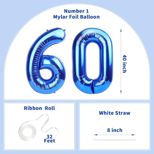 Image of Number Balloons Navy Blue Balloons - Giant Number 60 Balloon, Blue 60th Number Balloon Birthday Decorations for Men