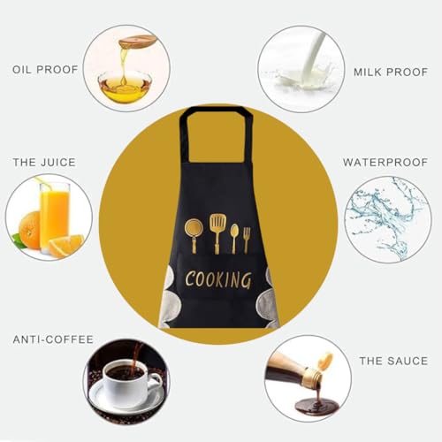 Image of VELVERI 1PACK Waterproof Cooking Apron for Women Men with Big Front Pocket Hand-Wiping Towel | Floral Rabbit Graphic Design | Oil Proof Chef Bib for Home Baking Grilling