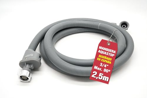 ELECTROHOGAR Manguera Aquastop 2,5M | Compatible con todas las Marcas de Lavadora y Lavavajillas | Conexión de 3/4" | Incluye Sistema Antifugas y Filtro Anti Impurezas | Certificación VDE
