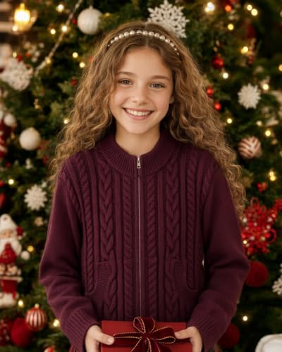 Image of GRACE KARIN Girls Knit Cardigan Sweater Zip Long Sleeve Kids School Uniform Fall Jacket Size 6-14