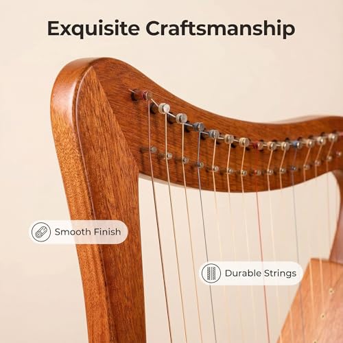 FROZEN Harp 15 Strings 22 Inch Mahogany Harp Height for Adult Professional Beginner with Instruction，Black Gig Bag，Tuning Wrench, Strap, International Standard Strings Ideal Gift - Thumbnail 4