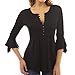 Produktbild UMIPUBO Damen 3/4 Ärmel Einfarbig Blusen Casual Elegantes Slim Fit V-Ansatz Tasten Tunika Oberteile T-Shirts (EU 34-36, schwarz)