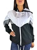 windbreaker vintage nike Tolle Übergangsjacke Worldclassca Damen Windbreaker Jogging Fitness ÜBERGANGSJACKE Kapuze Festival Jacke Block Blouson Kapuzenjacke Bomberjacke Retro Kontrast Farbe REIßVERSCHLUSS Zip Blogger XS-XL NEU (L, Schwarz)