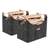 HENGMEI Borsa in feltro per legna da ardere, 2 pezzi, pieghevole, cestino per legna da ardere, borsa per la spesa in legno, giornali, dimensioni 50 x