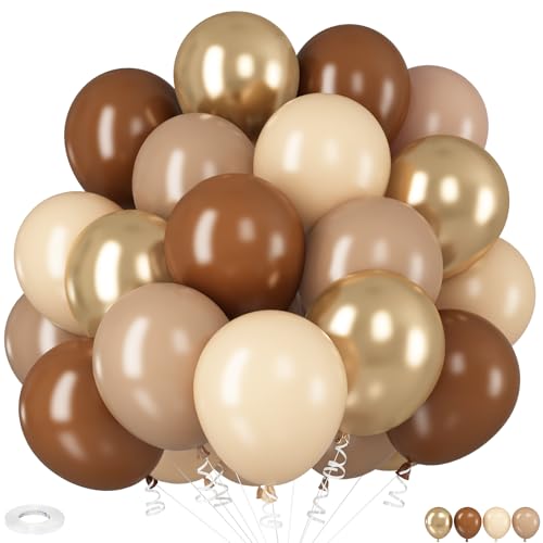 Image of HILAVO Brown Gold Balloons, 12 inch Double Stuffed Brown Gold and Cream Beige Balloons for Neutral Baby Shower Boho Wedding Birthday Party Decorations