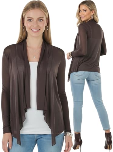 Image of ToBeInStyle Womens Open Front Long Sleeve Lightweight Asymmetrical Draped Cardigan with Side Pockets