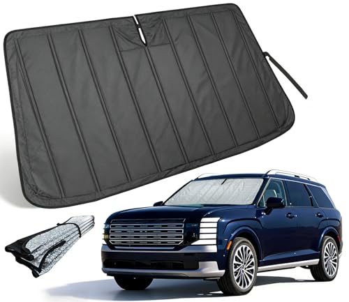 Image of Thickened Windshield Sun Shade for Hyundai Palisade 2020-2026 | Accordion Front Window Sunshade Aluminum Reflective UV Protection Shield, Foldable Sun Visor with Storage Bag Car accessories