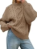 Saodimallsu Womens Oversized Cable Knit Sweaters 2025 Fall Winter Trendy Button Up Turtleneck Chunky Pullover Sweater Tops Khaki