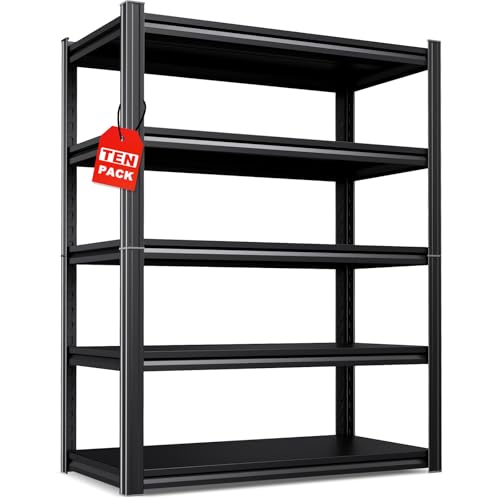 Image of Set of 10 All Metal Garage Shelving - 2050 lbs 5 Tier Storage Shelves, Adjustable Heavy Duty Metal Shelving Unit and Storage Large Rack, Utility Steel Shelf for Warehouse Industrial Pantry 71 inchx46 inchx20 inch