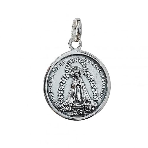 Virgen Nuestra Señora de la Soledad Badajoz Colgante Plata Ley 925 medalla 21mm.