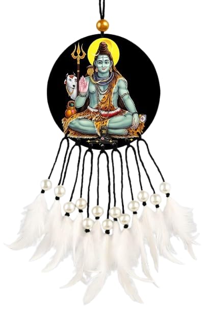 Lord Shiva Dream Catcher Car Rear View Mirror Hanging | Mahadev MDF Hanging Ornament with Feathers & Pearl Beads | Spiritual Car Accessory for Auto, Home, Office, Temple, Wall Decor & Gift-image-43