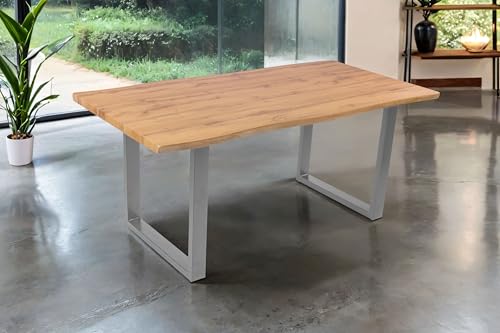 SAM Esstisch Josy | 180 x 90 cm | Holz Wildeiche-Optik | U-Gestell Metall Silber | 40 mm Tischplatte mit Baumkante | Tisch für Esszimmer & Küche SAM Esstisch Josy | 180 x 90 cm | Holz Wildeiche-Optik | U-Gestell Metall Silber | 40 mm Tischplatte mit Baumkante | Tisch für Esszimmer & Küche