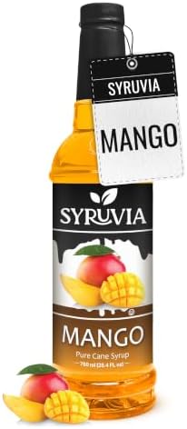 Syruvia Mango Syrup, Flavored Syrup for Cocktails, Fruit Drinks, Lemonades, and Desserts – 25.4 fl oz