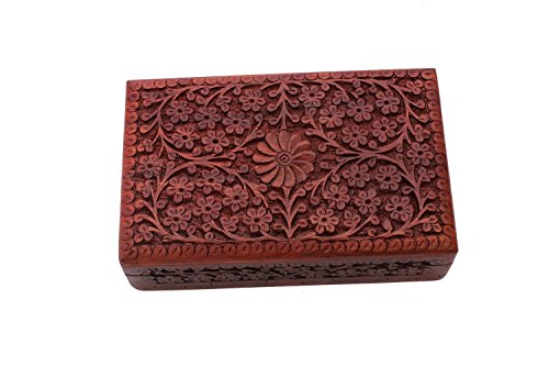 Christmas Gift Exotic Hand Carved Wooden Jewelry Trinket Box Keepsake Storage Organizer with Floral Patterns