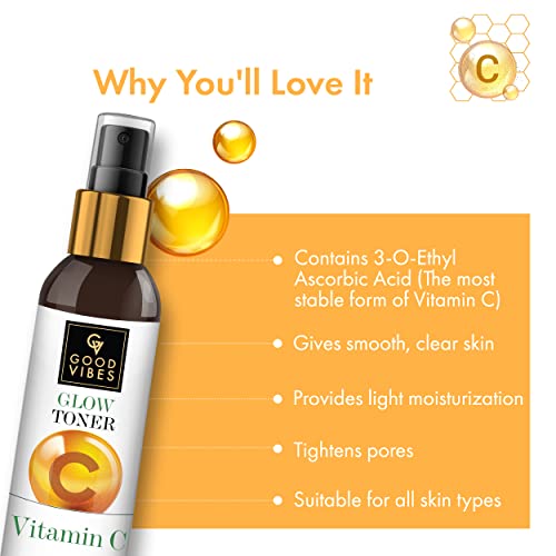 Good Vibes Vitamin C Glow Toner, 200 ml Rich in Antioxidants & Helps Reduce Dark Spots, Hydrating Light Weight Face Spray Toner for All Skin Types, Natural, No Alcohol, Parabens & Sulphates 3 41ErHdOqM2L. SL500