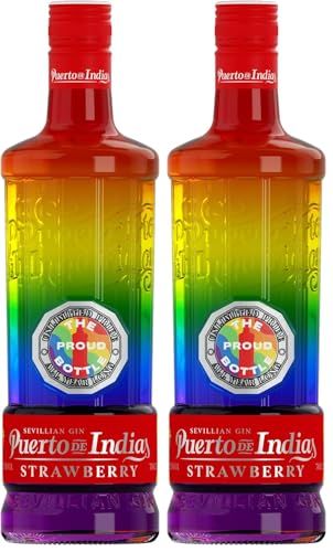 Puerto de Indias – Edicion ilimitada LGTBIQ+ Orgullo Todo el Año – Ginebra de Fresa Premium – Strawberry Premium Gin – 70 cl – 37.5º (Paquete de 2)