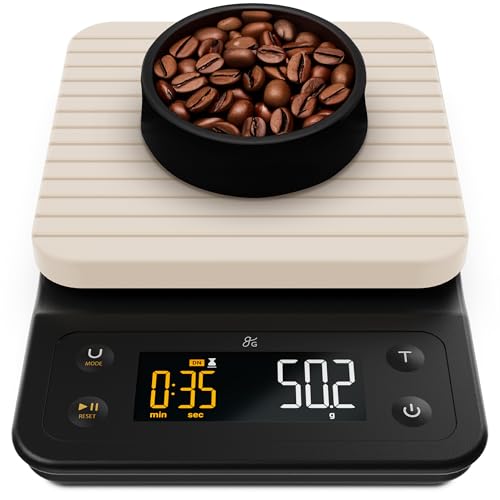 Greater Goods Digital Accurate Coffee Scale for Pour-Over Maker, with Timer for Great French Press and General Kitchen Use, Designed in St. Louis, (Birch White)