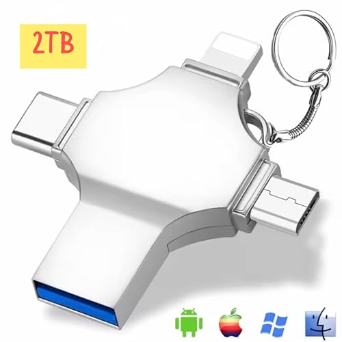 Image of 2TB 4-in-1 USB Flash Drive, Multi-Port Adapter with Lightning, Type-C, Micro USB Connectors, Silver