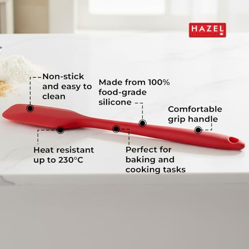 Image of HAZEL Silicone Spatula 8 inch (Red) | Heat Resistant Non-Stick Flexible Spatula for Mixing, Scraping & Spreading Batter | Durable & Easy to Clean Baking Tool