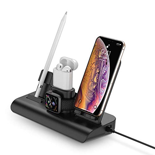Wireless Charger Stand | 4 in 1 Charging Stand | Wireless Charging Support for iPhone AirPods Apple Watch Charger Dock | Charging Station Compatible with All QI-Enabled Devices | 7.5W Fast Charging.