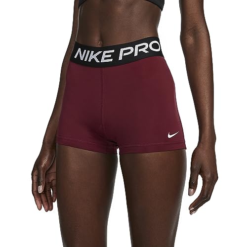 Nike Pro Women's 3" Shorts (Large, Dark Beetroot/Black/White)2