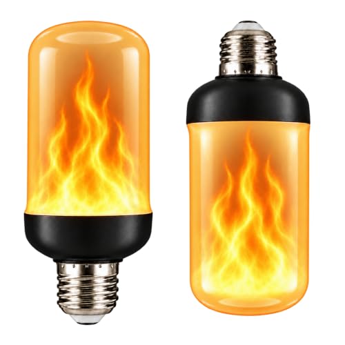 Homely Bear Flickering Flame LED Light Bulbs, E26, 2 Pack | Gravity Sensor for Upside-Down Use, 4 Modes, 6W 120V, Warm Orange Glow, Indoor Halloween Lantern and Lamp Decor