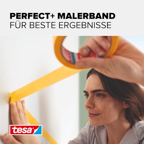 tesa Malerband Perfect+ - Malerkrepp aus dünnem Washi-Papier zum präzisen Abkleben bei Malerarbeiten - für den Innenbereich - 2x 50 m x 30mm
