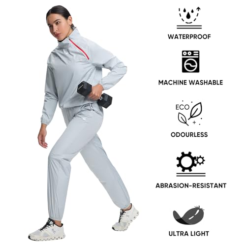 HOTSUIT Sauna Suit for Women Weight Loss Odorless Sauna Jacket Pants Anti Rip Sweat Suit Women for Gym Workout, Gray, 2XL