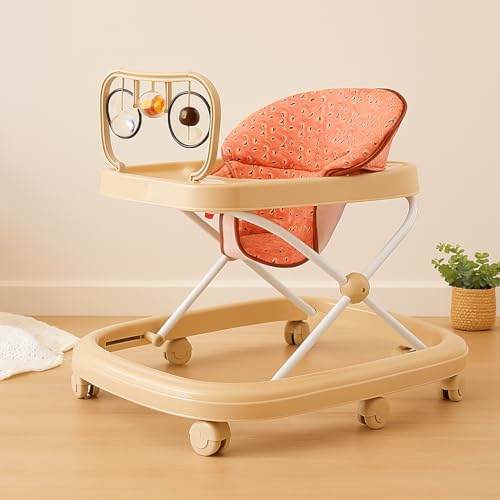 Image of Blushbaby 360 Baby Walker for 6-18 Months | 5-Height Adjustable Activity Walker with Cushioned Seat, Meal Tray & Toy Bar | Foldable & Lightweight Walker for Boys & Girls (Beige)