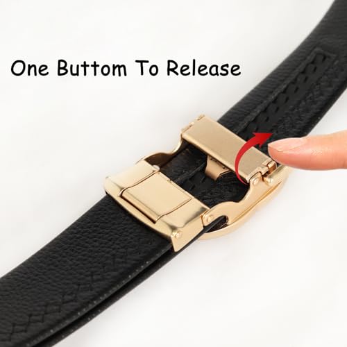 Image of Aurolran Men&Womens Leather Dress Belt Business Automatic Buckle Belt Color-Black Silver Gold