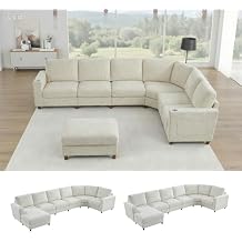 159 Inch Oversized Modular Sectional Sofa with Curved Corner, Convertible U/L-Shaped Cloud Couch with Moveable Seat,Storage Ottoman,Cupholders, Living Room Chenille Fabric Sofa | Breathable material, Curved Design, Storage, Ottoman, Cup Holders
