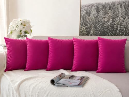 Image of Khooti Velvet Cushion Cover, 32 x 32 Inches | Pink | Pack of 5 | Solid Plain Soft & Smooth, Decorative Cushion Covers for Living Room, Bedroom, Couches, Chairs, Sofas, Beds & Home Decor