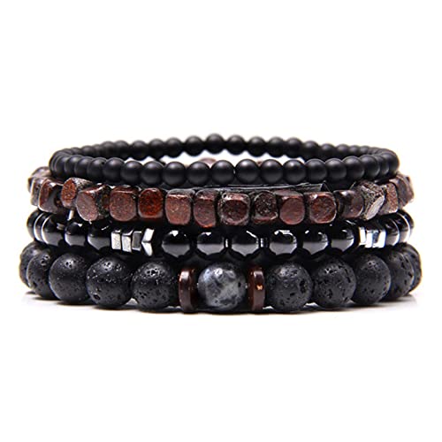 COOKOE Ensemble de bracelets en labradorite naturelle - En hématite véritable - Pour homme - Perles en onyx noir poli