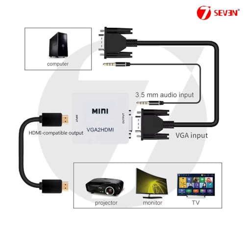 7SEVEN™ VGA to HDMI, 1080P Full HD Mini VGA to HDMI Audio Video Converter Adapter Box with USB Cable and 3.5mm Audio Port Cable Support HDTV for PC... - Image 2
