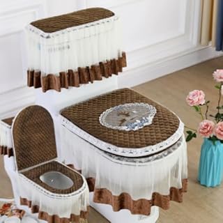 3PCS Velvet Lace Toilet Seat Cover Set, Soft Double Zipper Mat & Lid Covers, Elegant Bathroom Decor for All Seasons, Universal Fit Toilet Accessories (A)