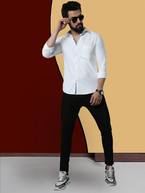 Image of Pinkmint Combo of Men Casual Cotton Blend Full Sleeves Formal Regular Slim Fit Plain Office Shirts