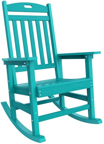 Image of YEFU Outdoor Rocking Chair Oversized,Seat Depth 22",Backrest Height 31",Patio Poly Wide Rocker Chair with 380lbs Weight Capacity,Weather Resistant,For Lawn,Porch,Backyard,Indoor and Garden(Aruba Blue)