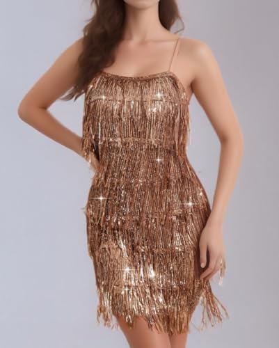 Image of Madam Uniq Women Tassel Formal Dress Sequin Strap Mini Elegant Evening Prom Party Club Dance Gown