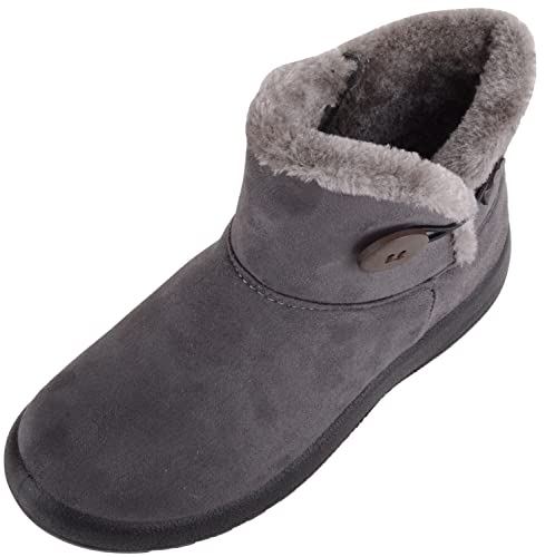 ABSOLUTE FOOTWEAR Womens Lightweight Faux Suede Faux Fleece Slip On Zip Up Ankle Boots - Grey - UK 5 / EU 38