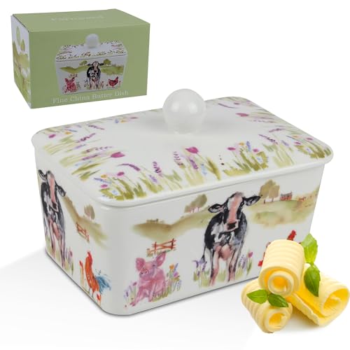 The Leonardo Collection Macneil Studios Farmyard Butter Dish | British Designed for Kitchen Use | Large Butter Dish for All Kitchens | Perfect for Daily Butter Storage