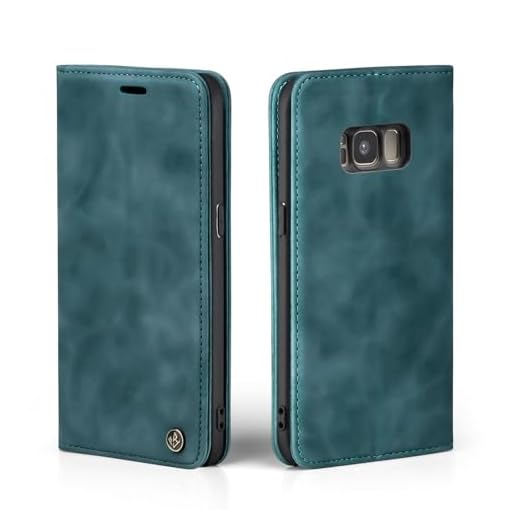 LBH Handyhülle für Samsung Galaxy S8 in Petrol Blau mit Karten- und Geldfach Smartphone Hülle mit Standfunktion Flip Case Schutzhülle Magnetverschluss Vintage