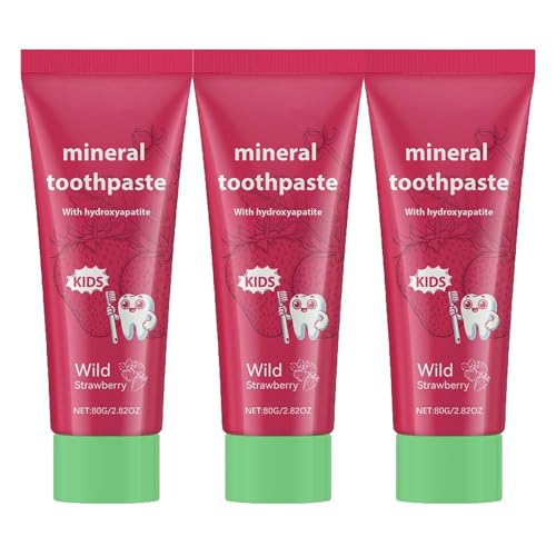 Natural Probiotic Pasta de dientes de hidroxiapatita para niños, fresa, sabor, blanqueamiento dental suave y protección para dientes sensibles, sin flúor, pasta de dientes para niños con sabor a fresa