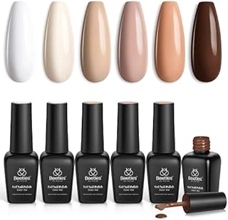 Beetles Gel Nail Polish Kit- 6 Colors Nude Gel Polish Set Soak Off Nail Lamp Gel Polish Set White Ivory Nude Pink Peach Brown Natural Skin Tone Gel Nail Manicure Kit DIY Home Gift for Women