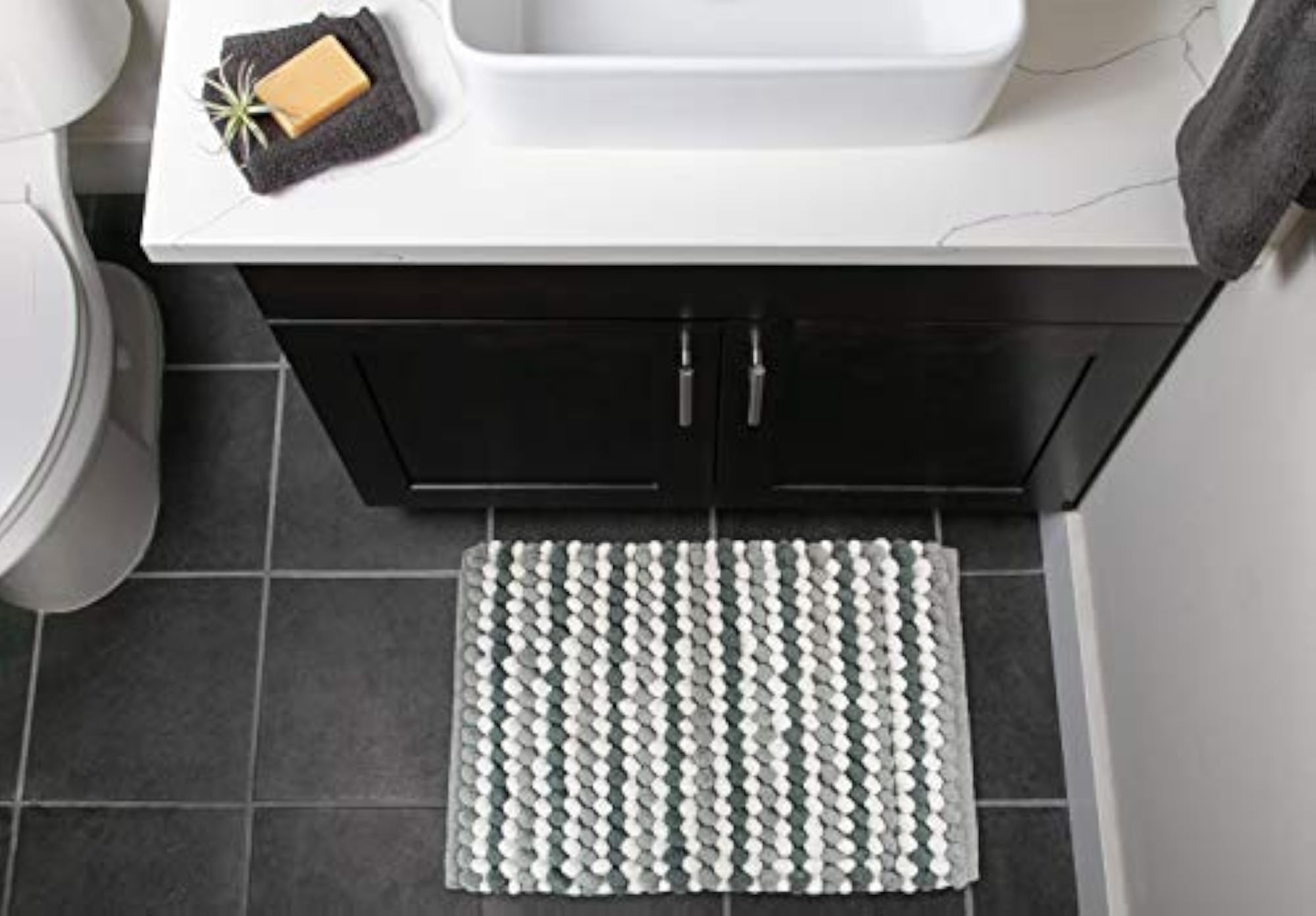 Ultra Soft Chunky Chenille Spa Bath Rug, Gray Stripe